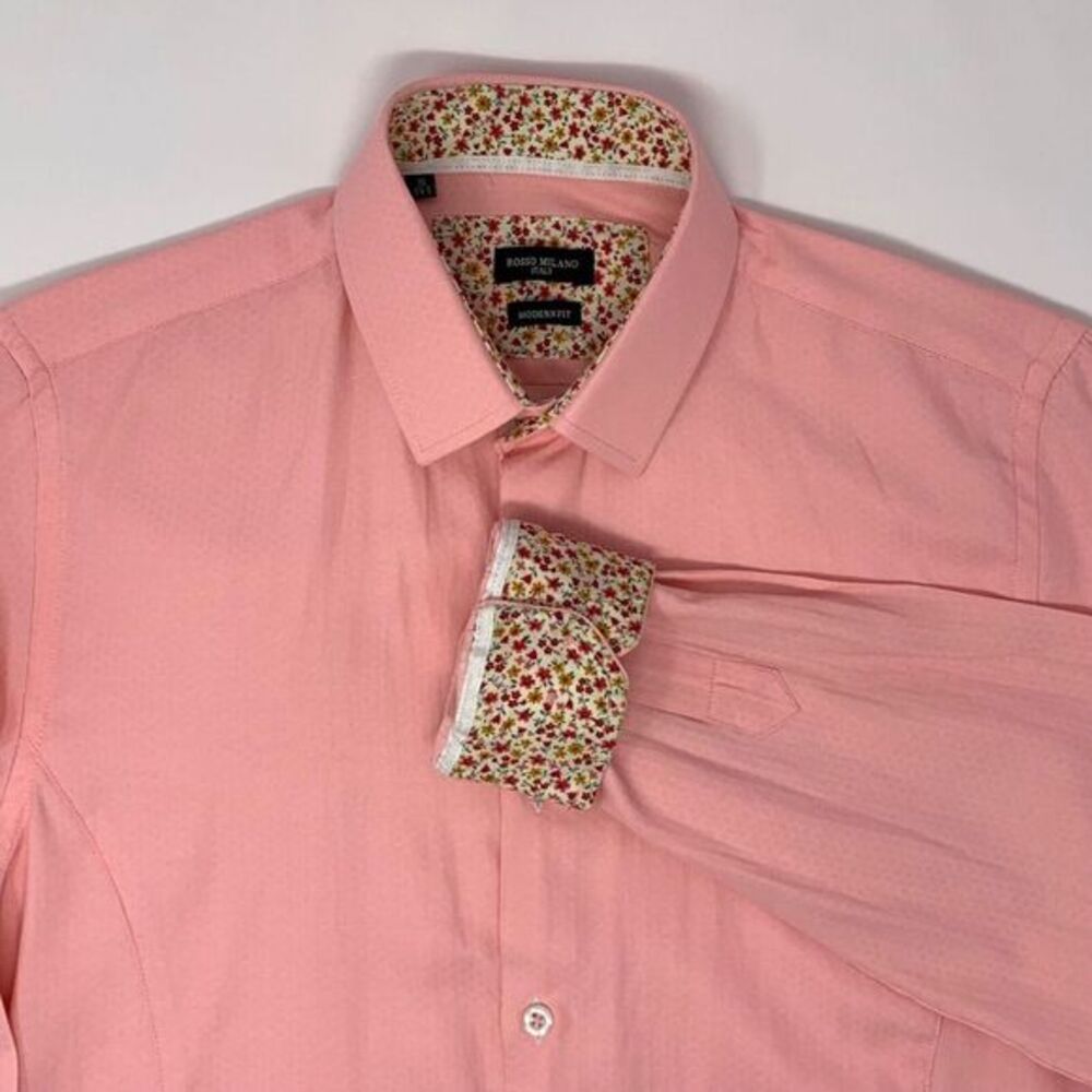 Rosso Milano Italy Modern Fit Pink Men's Long Sleeve Shirt Size Small